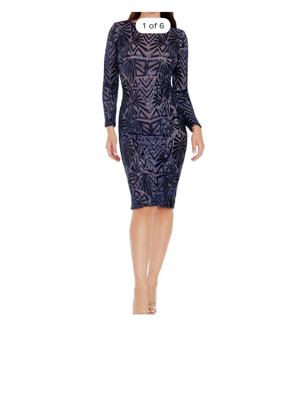 Dress the Population Navy Sequin Geometric Midi Dress